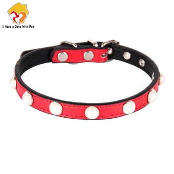

PU Leather Small Dog Collar Personalized Solid Soft Material Luxury Pearl Accessories for Puppy Cat Leashes Strap Pet Supplies