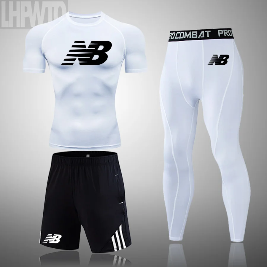 Camiseta de compresión de secado rápido para hombre, camisa deportiva para culturismo, medias para gimnasio, correr, ropa de entrenamiento