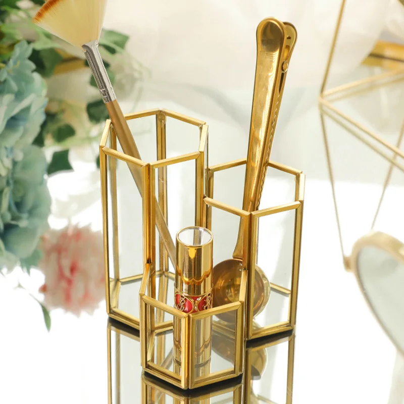 

3 Slots Makeup Brush Organizer Glass Cosmetic Storage Box Clear/Glod High Quality Storage Box Makeup Organizer Brush Organizer