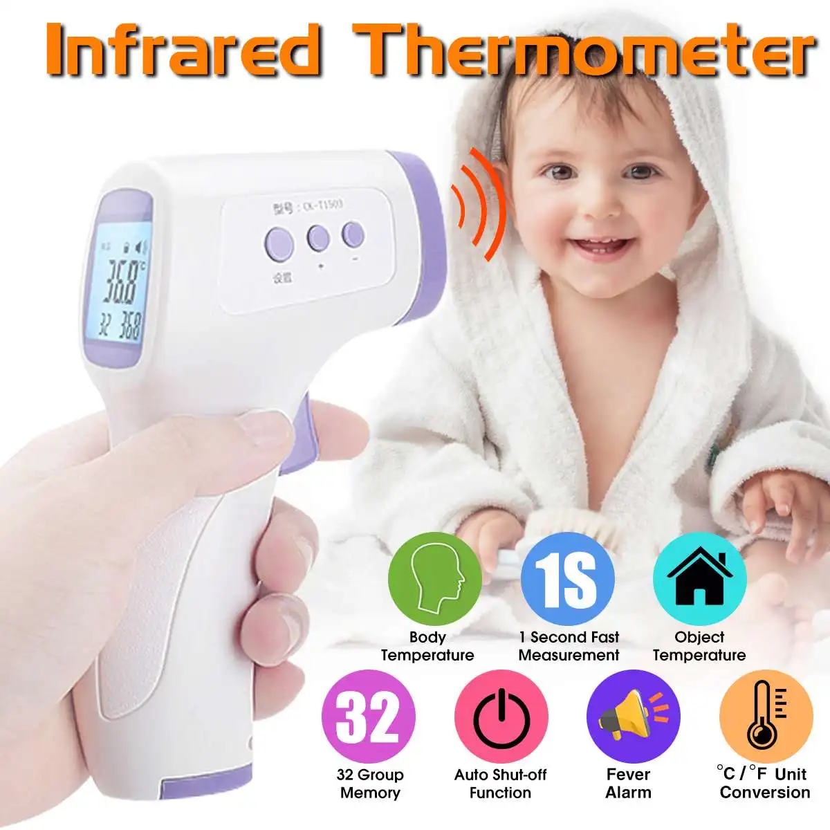 

Baby/Adult LCD Digital Infrared Thermometer Non-contact Forehead Ear Body Thermometer Temperature Meter Measurement Device