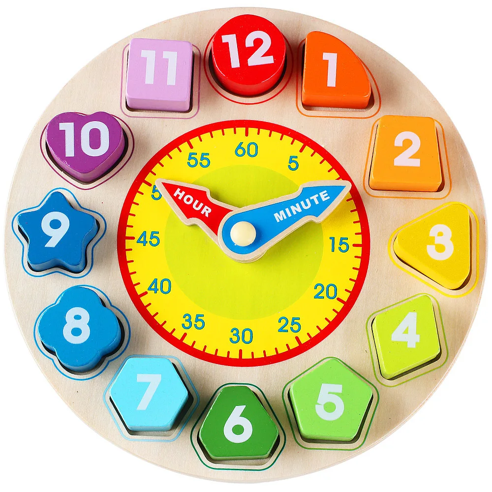 

QZM CHILDREN'S Toy Shape Matching Building Blocks Wooden with Numbers Clock Toy