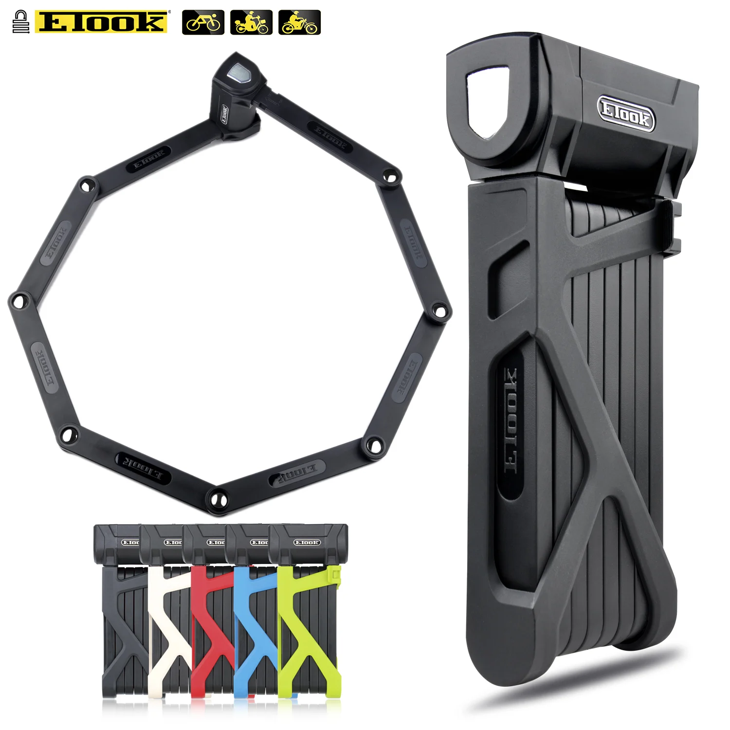 Etook Bicycle Lock Folding Mountain Bike Lock Lengthen Strongest Anti Theft Heavy Duty