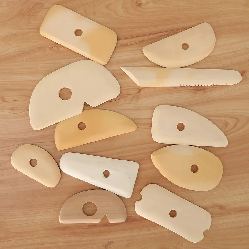 11pcs Different Shapes Natural Wooden Clay Pottery Ceramic Soap  Engraving/Scraping Tools Scraper