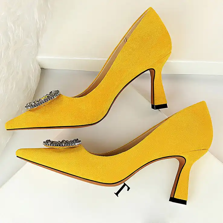 2020 Office Lady Shoes Crystal 7 5cm High Heels Plus Size Women