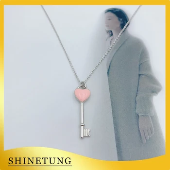 

1: 1 Original Model S925 Sterling Silver Necklace Classic Fashion Heart-Shape Key Pendant Necklace Ladies Jewelry Birthday Gift