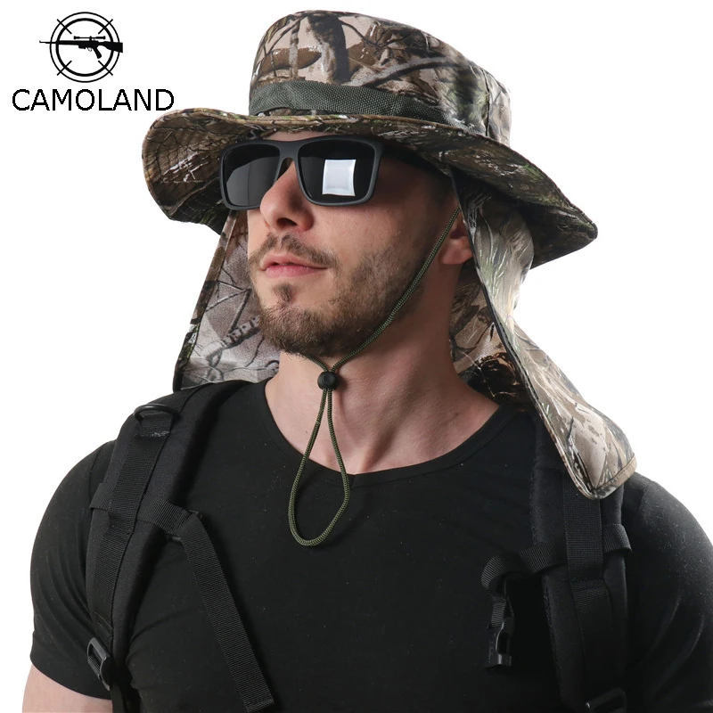 

Tactical Camouflage Boonie Hats Nepalese Cap Bucket Hat Militares Army Mens Military Hiking Fishing Hat With Flaps UV UPF50+