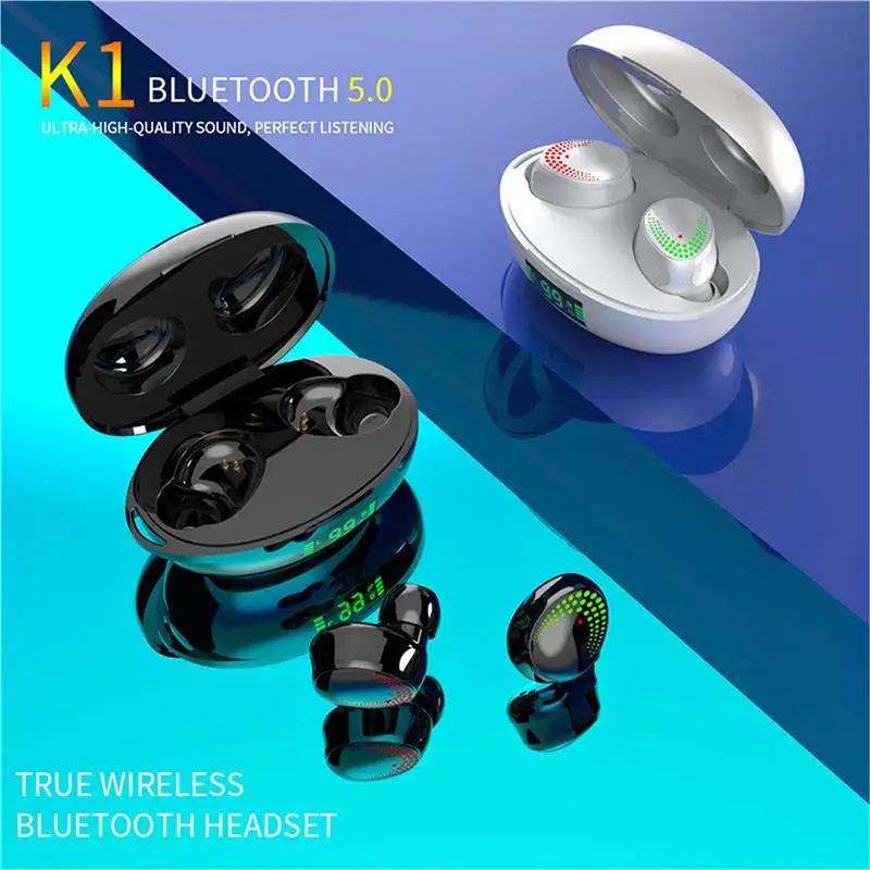 K1 TWS Bluetooth 5.0 Earphones Charging Box Wireless Headphone 9D Stereo Sports Waterproof Earbuds Headsets With Microphone