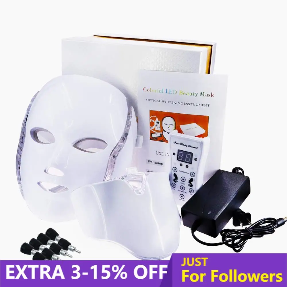 

UKLISS 7 Colors LED Facial Mask LED Mask For Neck Beauty EMS Micro-current Anti Wrinkle Electric Light Photon Therapy Acne Mask