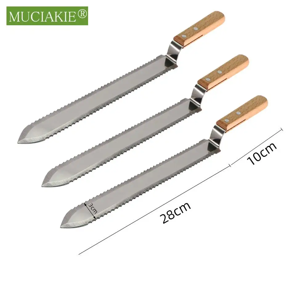 Honey Cutting Knife with Wooden Handle Stainless Steel Blade Beekeeping Tool Flat Mouth Single And Double Tooth Edges To Choose beekeeping tools,beekeeping accessories,beekeeping knife