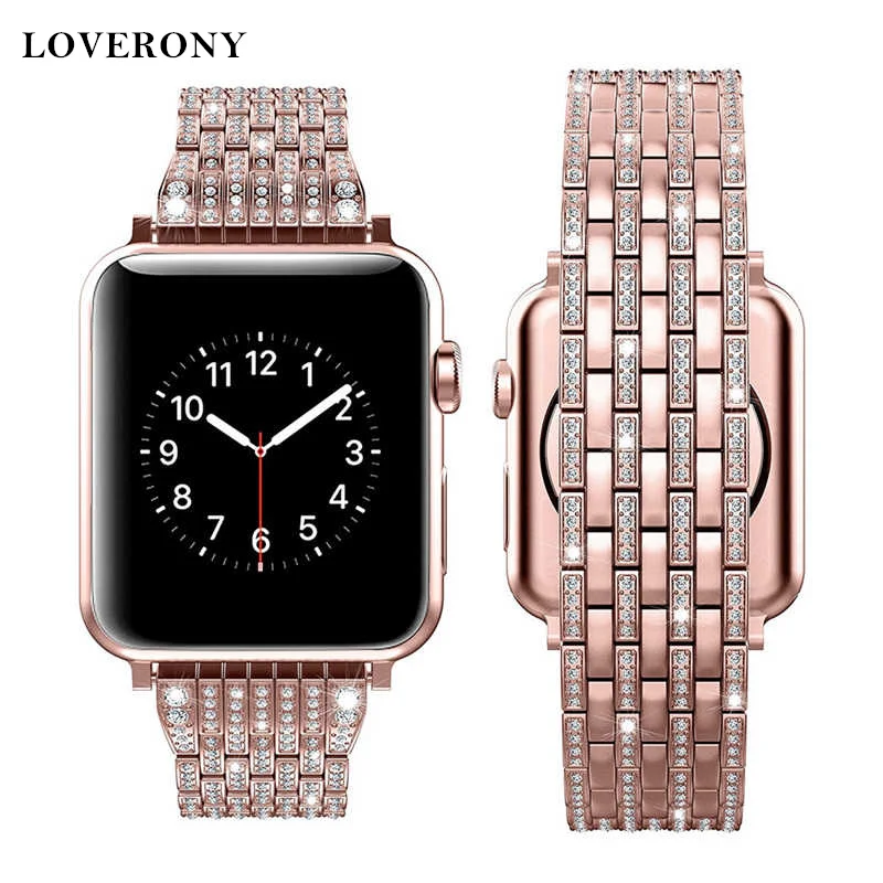 

LOVERONY Diamond Stainless Steel Watchband 38mm 42mm 40mm 44mm For Apple Watch Series 5/4/3/2/1 Strap For Apple Smart Watch