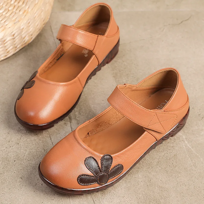

2019 New Style Single Shoes Genuine Leather Ethnic-Style Middle-aged Shoes Casual Shoes Mom Shoes Women's Low Heel Work Shoes 29