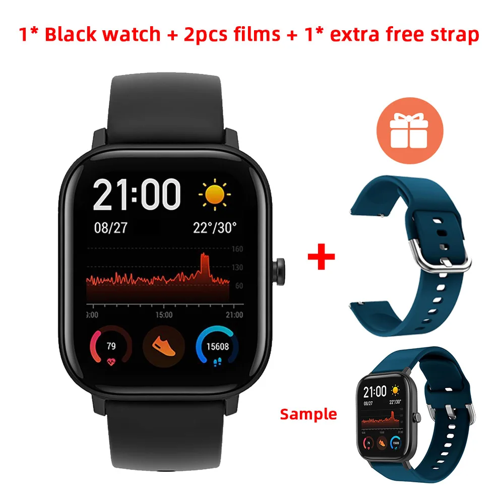 Black w add Blue s Глобальная версия Huami AMAZFIT GTS Смарт-часы с музыкальным управлением 5 АТМ водонепроницаемые многофункциональные спортивные Смарт-часы 14 дней для телефона Xiaomi iOS - Цвет: Black w add Blue s
