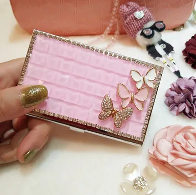 Double-sided Diamond Мода Bling Кристалл Алмаз Нержавеющая сталь Портативный Путешествия Стразы держатель для карт чехол Чехлы для ID банковские карты для женщин Подарки - Цвет: Double-sided Diamond