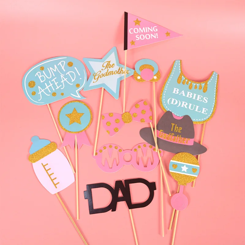 12Pcs Baby Shower Party Photo Props Gender Reveal Party Decoration Mom To Be Dad Glasses Baby Shower Photo Props HL69 (2)