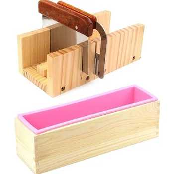

Wooden Soap Loaf Cutter Mold and Soap Cutter Set Rectangle Silicone Mold with Wood Box Straight Cutter Wavy Cutter