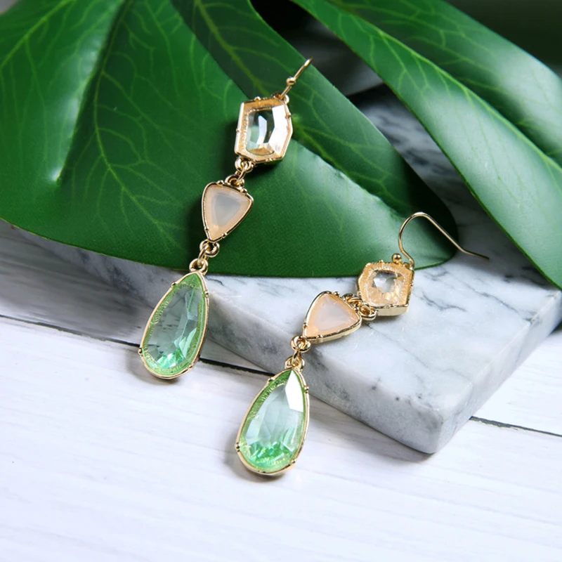 Pure and fresh alloy blue gem crystal drop earrings for ladies simple versatile European American fashion jewelry earrin | Украшения и