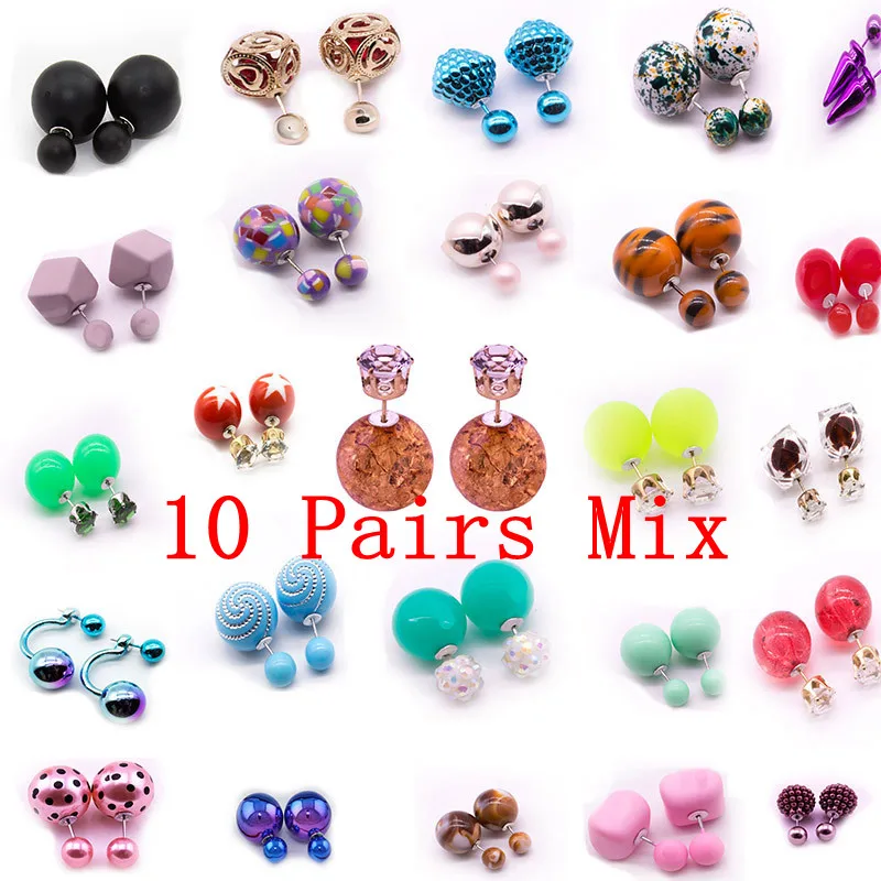 10 Pairs Mix Style 10 пар/лот разноцветные Дешевые Летние Стильные Новые Модные Двухсторонние серьги Brincos с шариками цветные серьги-гвоздики для женщин - Окраска металла: 10 Pairs Mix Style