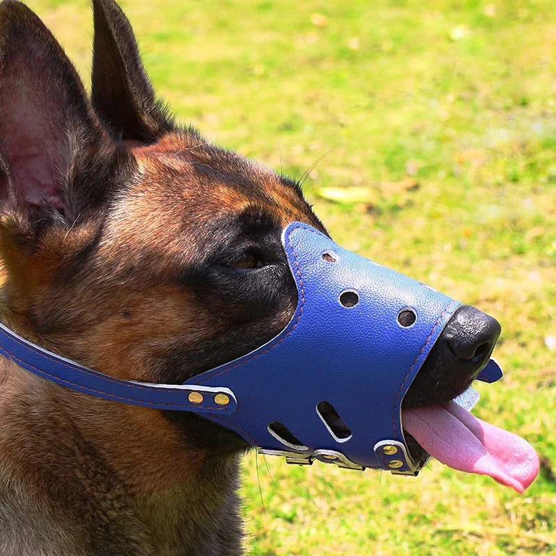 Dog Muzzle Adjustable Breathable Mask PU Leather Anti Bark Bite Chew Safety for Small Large Dogs