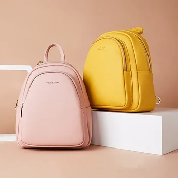 

Fashion mini backpack candy color women's backpack PU soft zipper bag summer trend phone backpacks for school teenagers girls