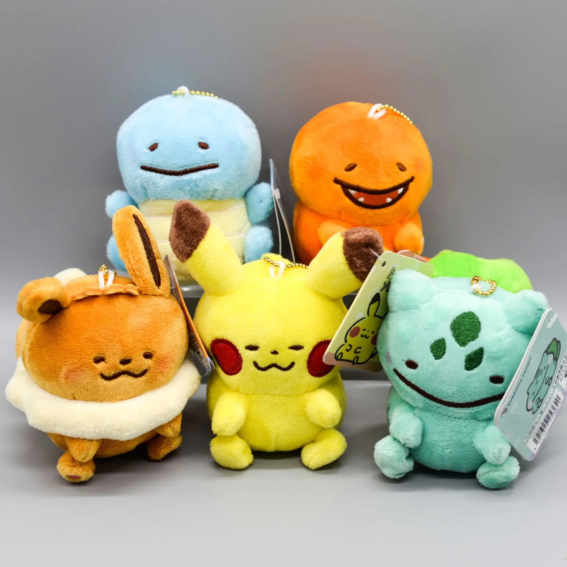 12cm keychains 5 шт/лот дизайн карманные животные Пикачу чармандер, Сквиртл Bulbasaur Eevee Мягкие плюшевые куклы для брелков детские игрушки подарки - Цвет: 12cm keychains