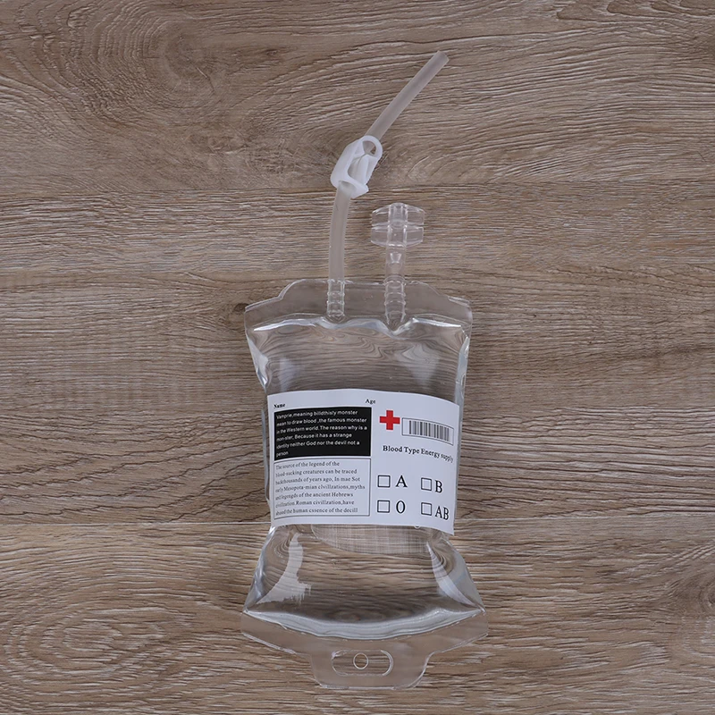 Medical Drink Pouches PVC Material 350ml Reusable Blood Energy Transparent Halloween Vampire Props
