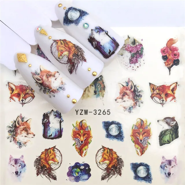 Nail Stickers Sliders For Nails Winter Sticker Elk Figure Nail Art Decorations Wolf Animal Transfer Watermark Water Slider YZW-3265