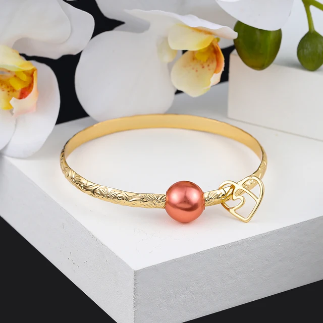 Hawaiian Women's Hand Bangle Bracelets Love Heart Purple Pink Pearl Gold Wedding Charm Bracelet Bangles Jewelry for Women 2021 SL2172GORS