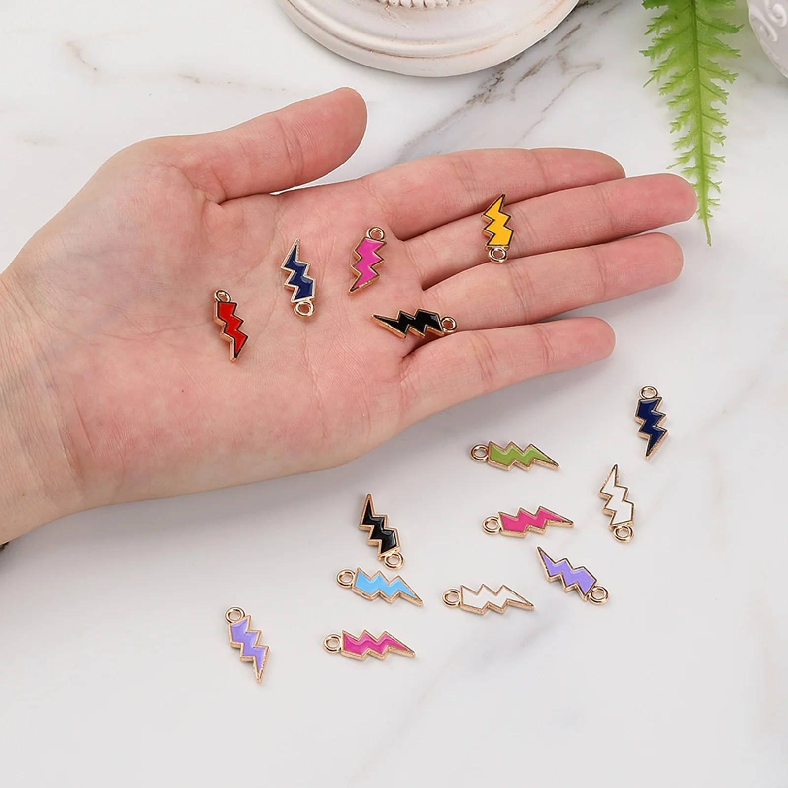 100Pcs Alloy Enamel Lightning Charms DIY Earrings Necklace Pendant  Accessories Jewelry Making Supplies