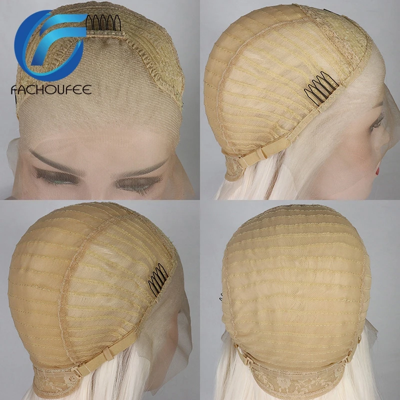 FACHOUFEE белый блонд цвет синтетические волосы парики натуральный прямой белый косплей парики доступный Glueless Кружева передние парики