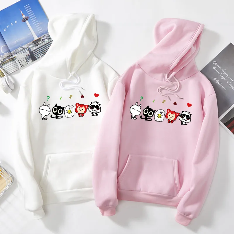 Kpop Kawaii толстовки для женщин Кот панда лиса печати графика дамы Толстовка с капюшоном женские топы толстовки с капюшоном Mujer