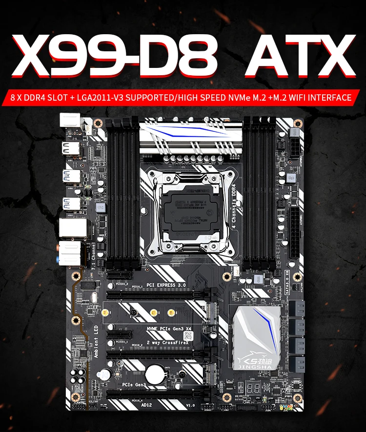 Игровая материнская плата для ПК LGA2011 3 X99 D8 с E5 2660 V3 8 шт. Гб 2133 МГц DDR4 память ECC REG NVME