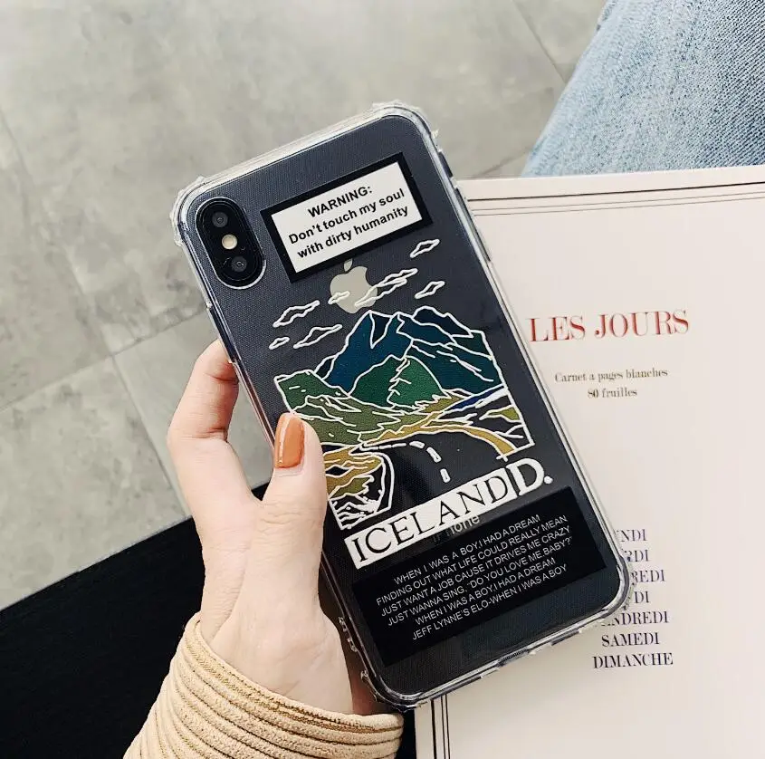Западный стиль декоративный пейзаж Мягкий силиконовый чехол для iPhone X XR XS Max 6S 6 7 8 Plus арт исландский пейзаж накладка-лейбл - Цвет: 1