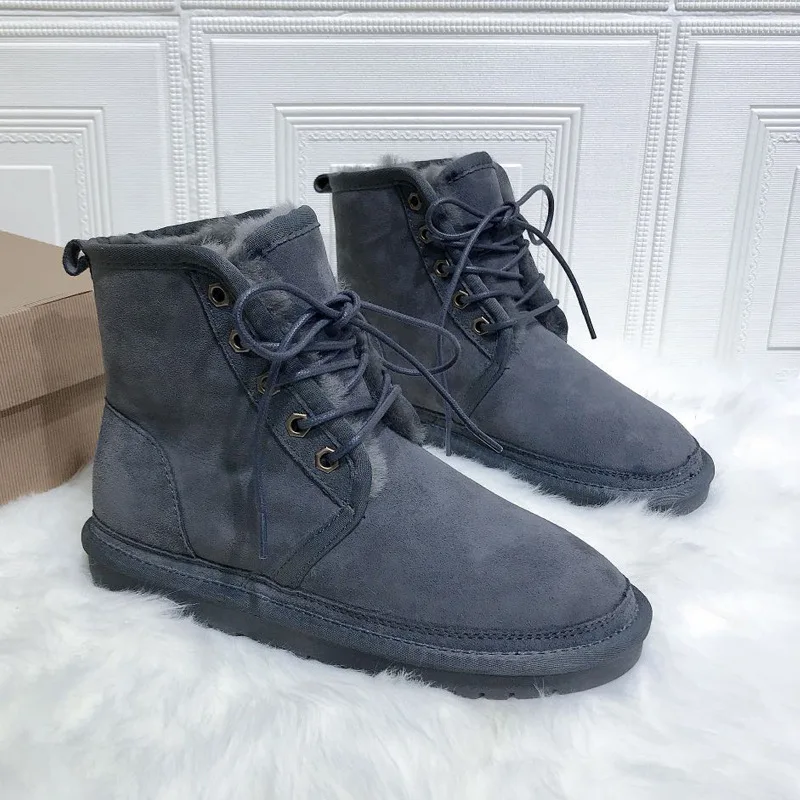 Inverno Nuove Scarpe Da Donna In Pelle Di Montone Stivali Da Neve Da Uomo Amanti Scarpe Lana Naturale Pelliccia Di Pecora Appartamenti Stringati Stiva