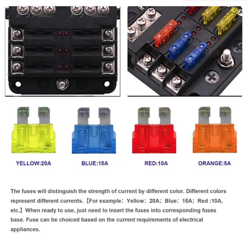 12V 32V Пластик крышка Держатель плавкого предохранителя M5 серьги-гвоздики светодиодный индикатор светильник 6 выходов 12 способов лезвие для авто лодка морской Trike предохранителей