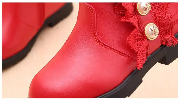Ботильоны для девочек; сезон осень-зима; Новинка года; модная обувь принцессы для девочек с добавлением шерсти; хлопковые ботинки; детская теплая обувь; цвет красный, розовый