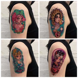 Fantasy Cartoon Temporary Tattoo Sticker Female Waterproof Watercolor Cute Girl Heart Flower Arm Art Fake Tattoo Sexy Tattoo Set