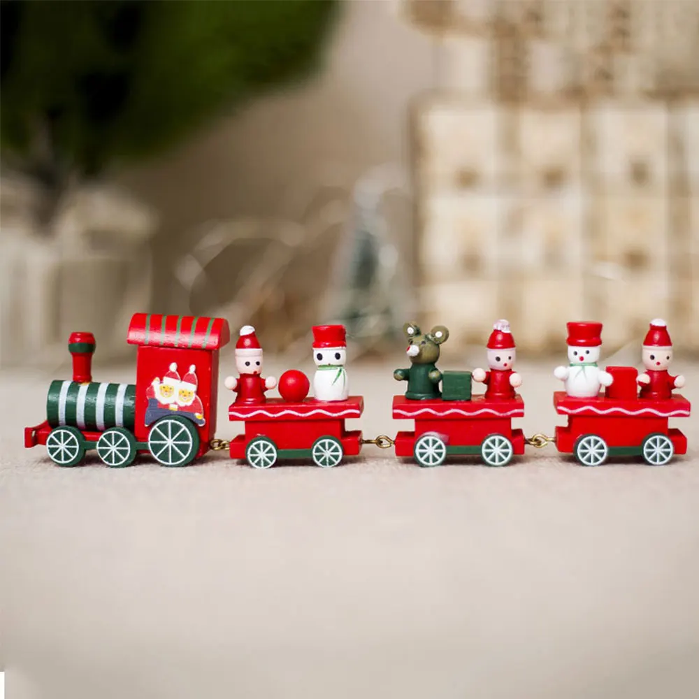 Mini Creative Festival 4 Knots Party Supplies Kindergarten Display Christmas Train Wooden Home Decor Toy Wedding Desktop - Цвет: green headstock