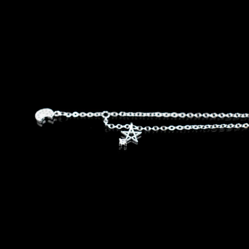 New Fashion 925 Sterling Silver Star&Moon Zircon Pendant Anklet Bracelet Constellation Symbol Foot Chain Women&Girl Jewelry Gift