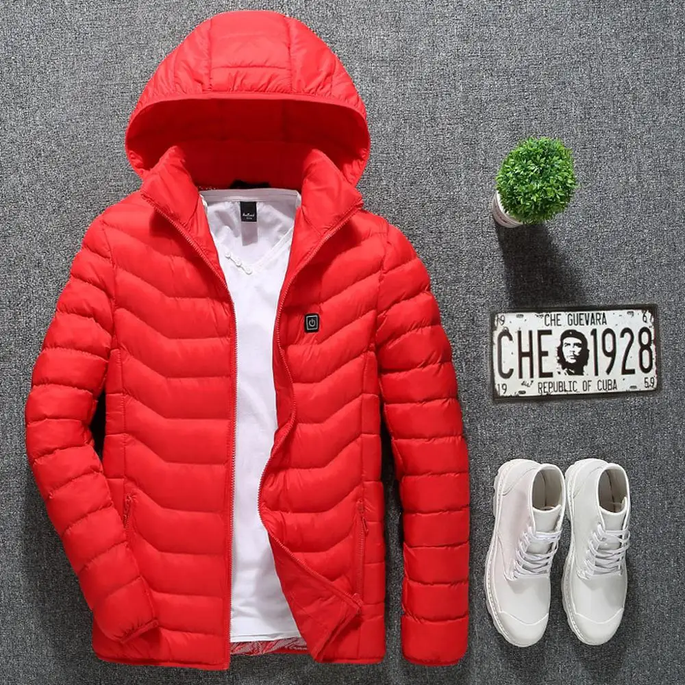 

Winter Men's Down Jacket Tops Coat Smart USB Abdominal Back Electric Heating Warm Down Cotton Jacket Outdoor Leisure Outwear