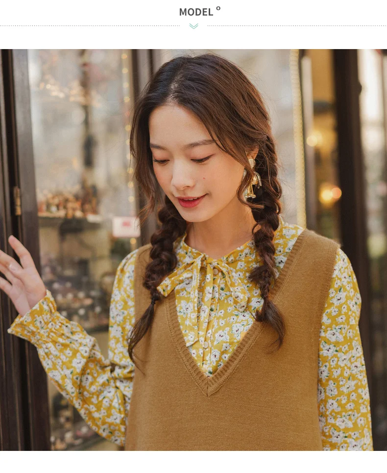 INMAN 2020 Autumn New Arrival Artsy Style Long Vest Flora Print Dress Suit