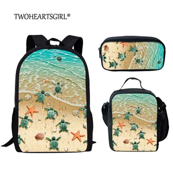 

Twoheartsgirl Turtles on The Beach Ocean Book Bags for Children Kids Student School Bags Seabed Tortoise Pattern Schoolbags
