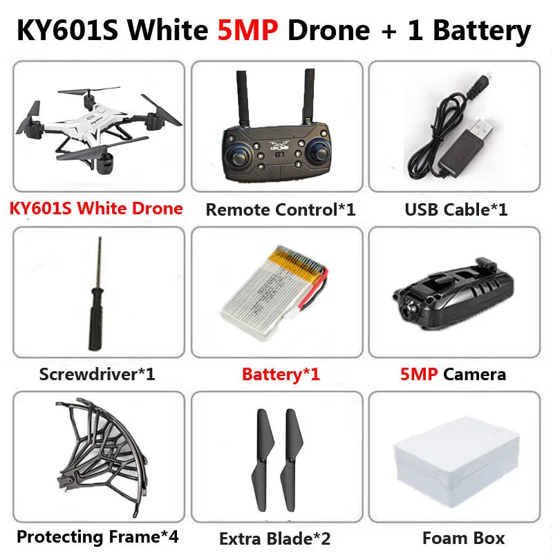 Профессиональный складной Дрон KY601S с камерой 5MP HD Wi-Fi FPV широкий угол удержания высоты VR 3D модель RC Квадрокоптер Вертолет игрушка - Цвет: 5MP White 1B