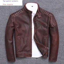 Мотоциклетная куртка из натуральной кожи, Мужская винтажная куртка из натуральной коровьей кожи, демисезонная верхняя одежда Veste Cuir Homme U-1806 KJ3212