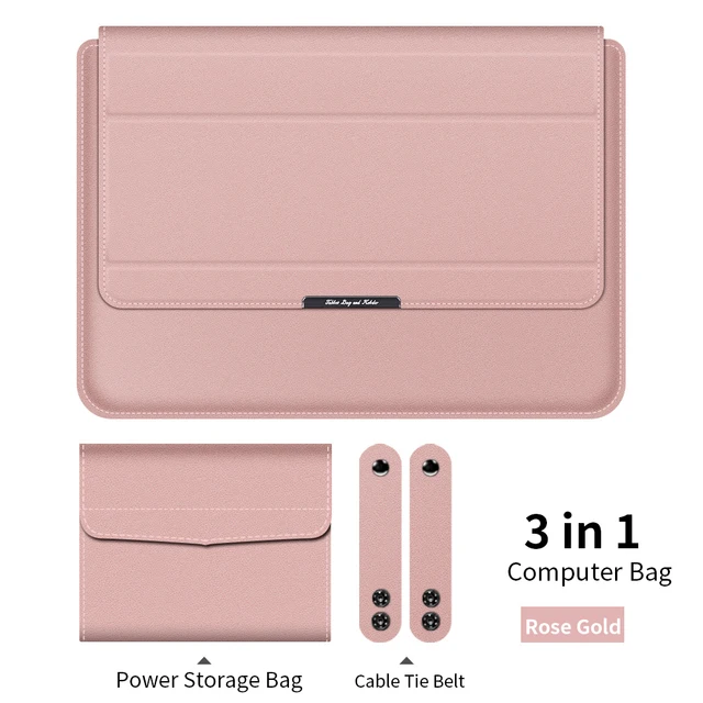 Laptop Sleeve Case Bag For MacBook Air Pro M1 13 A2338 A2337 PU Leather Laptop Carry Sleeve for 12 13 13.3 16 Leather Sleeve Bag Pink 3 In 1