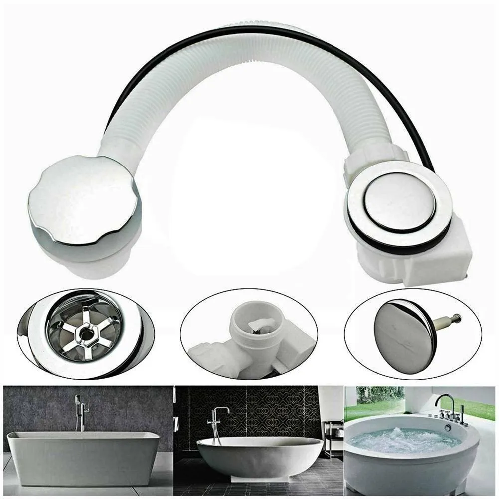 Concealed Bath Overflow Waste Twist Pop Up Plug Plastic Pipe And Chrome