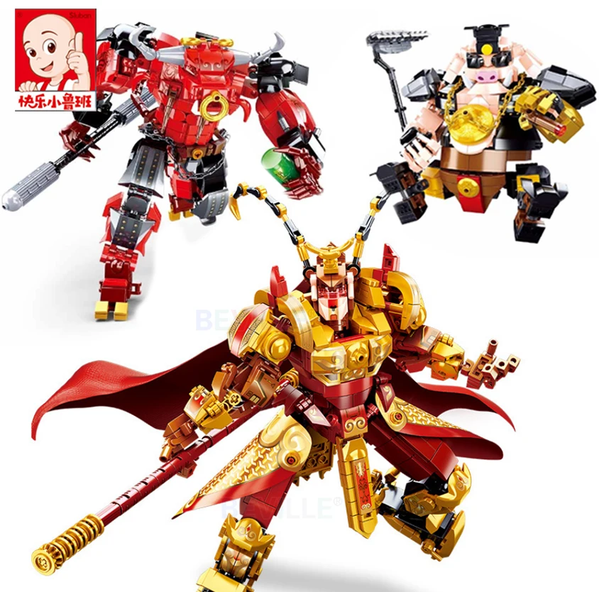 

Sluban Sun Wukong/Zhu Ba Jie/Bull Demon Combat Robot Building Blocks City Warrior Super Pig Mecha Bricks Toys For Children