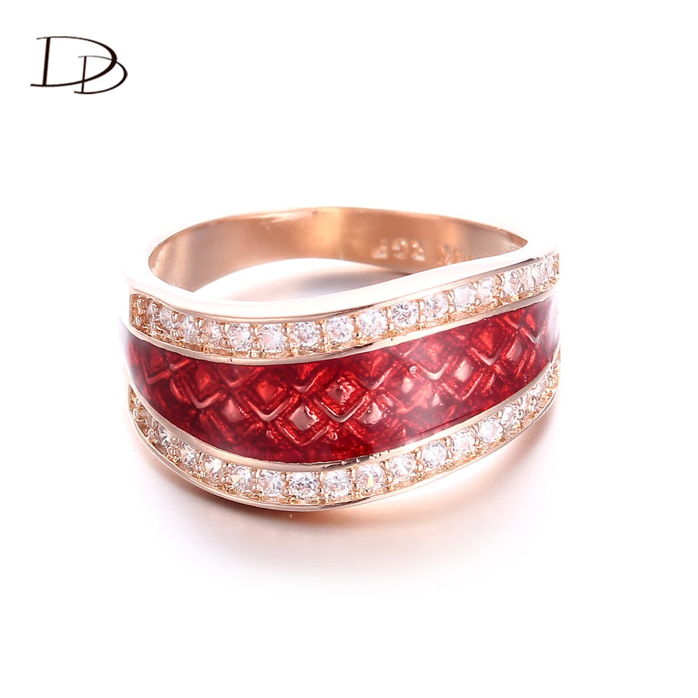 fashion-jewelry-rose-gold-color-rings-for-women-aaa-zircon-inlay-vintage-bright-red-paint-anel  