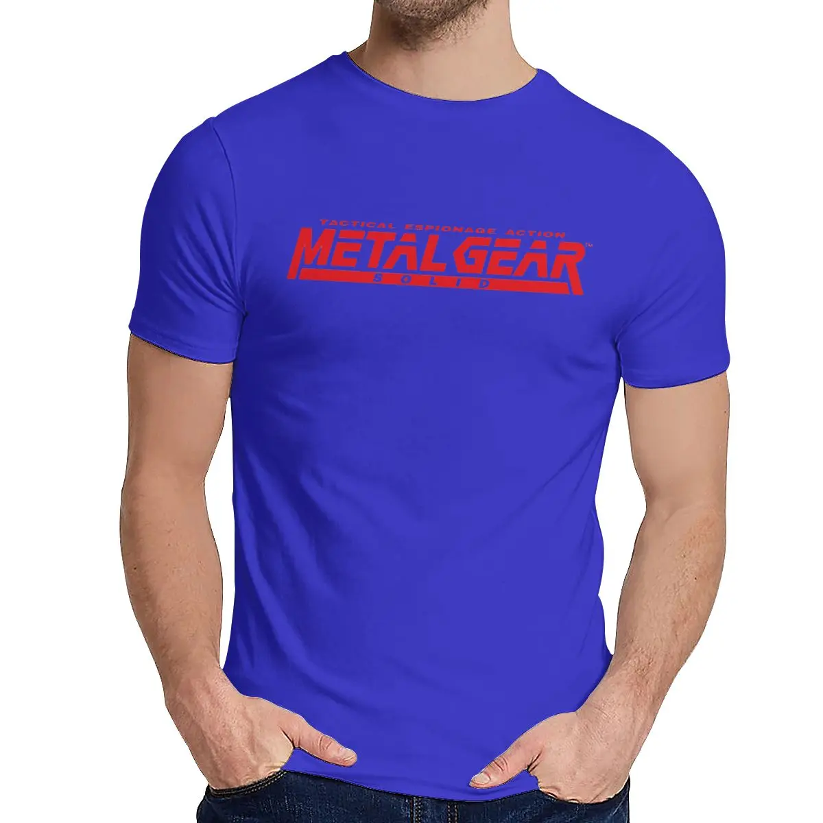 Летняя игра MGS Metal gear Однотонная футболка для мужчин Crazy органический хлопок одежда мода Crewneck - Цвет: Синий