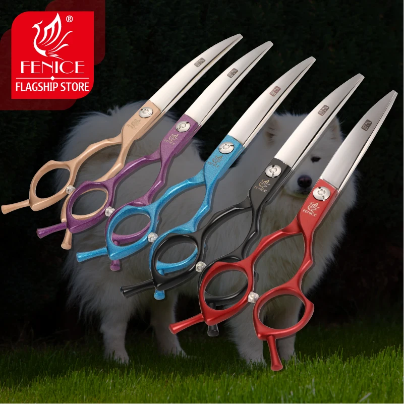 Professional symetrical handle colorful 6.5 inch pet dog curved animal grooming scissors Fenice dog grooming scissors