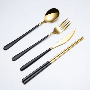 

8 Pcs Black Gold Tableware Stainless Steel Western Steak Knife Fork Spoon Metal Cutlery Set Vajilla Completa Dinnerware DA60CJ